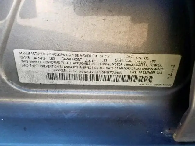 Volkswagen Jetta 2006 3VWKJ71K36M677285