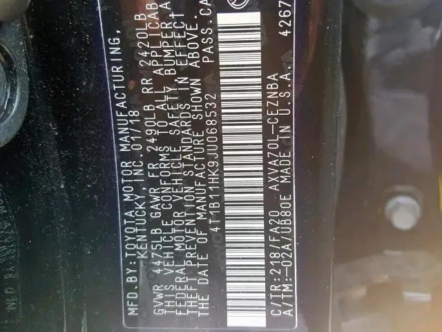Toyota Other 2018 4T1B11HK9JU068532