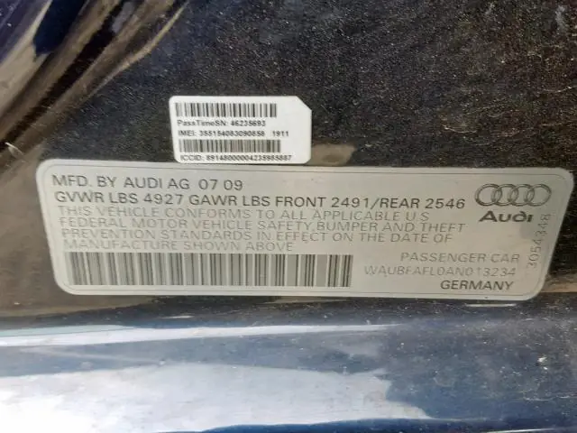 Audi A4 2010 WAUBFAFL0AN013234